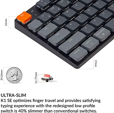 Keychron K1 SE, 87 Keys Ultra-Slim sem fio Bluetooth/USB teclado mecânico com fio com LED LED LED Lit Backits e baixo