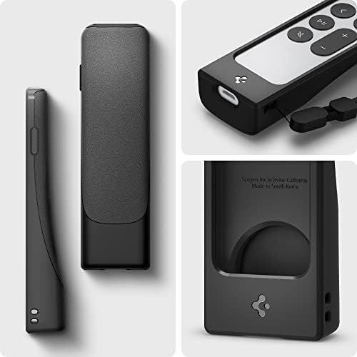 Spigen Silicone Fit projetado para Apple TV 4K 2021/2022 Siri Remote Anti -Slip Chefe à prova de choque compatível com Airtag - Black