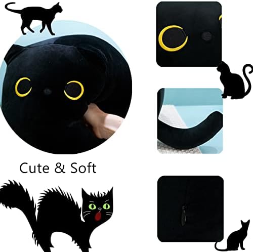 Rexinc Long Cat Plelight Body Body Pillow, 27,55 '' Kawaii Black Cat Plexht Kitten Plush Sleep Sleme Cat de gato macio de sofá