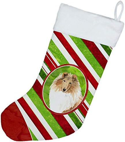Tesouros de Caroline CK4085CS Collie Christmas Candy Stripe de Natal, lareira pendurando meias de Natal Decoração de festas de festa
