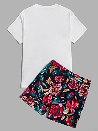 OSHHO Duas peças para homens Tropical Print Tee & Drawstring Caist Shorts