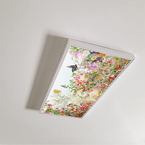Lorougei Tampas de luz fluorescentes para painéis de difusor de luz de teto - tampas de luz fluorescentes para o escritório da sala de aula - 2 pés x 4 pés de teto de queda fluorescente decorativo - borboletas em arbustos de flores