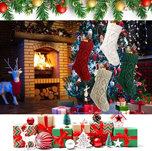 Meias de natal ciceyet lager 18 polegadas de malha de natal meias vermelhas lareira verde branco pendurado meias para decoração de decoração de férias em família