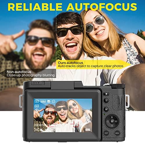 Câmera digital 4K 48MP Focus Full HD Vlogging Câmera para câmera compacta de tela do YouTube para iniciantes fotografia adolescentes com duas baterias recarregáveis