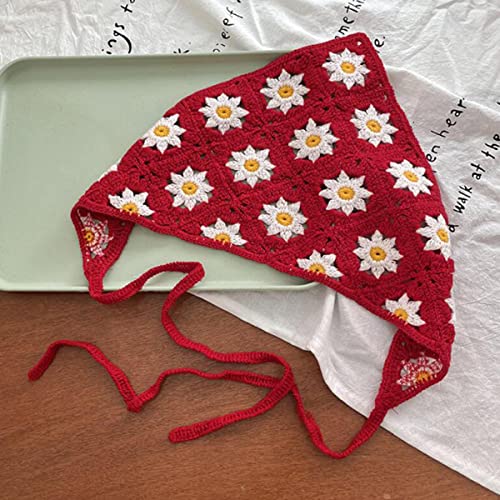 Fzbnsrko 1 pacote de crochê Bandana Head, lenço de cabelo de lenço, cabelo de malha de cabelo de cabelo tigra tie de cabeça de cabeça floral bandanas para mulheres garotas, vermelho