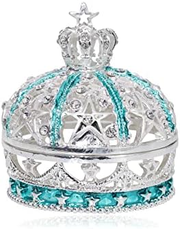 Caixa decorativa de bugigangas de estilo de coroa esmaltada, ornamentos de diamantes espumantes de jóias para decoração de casa,