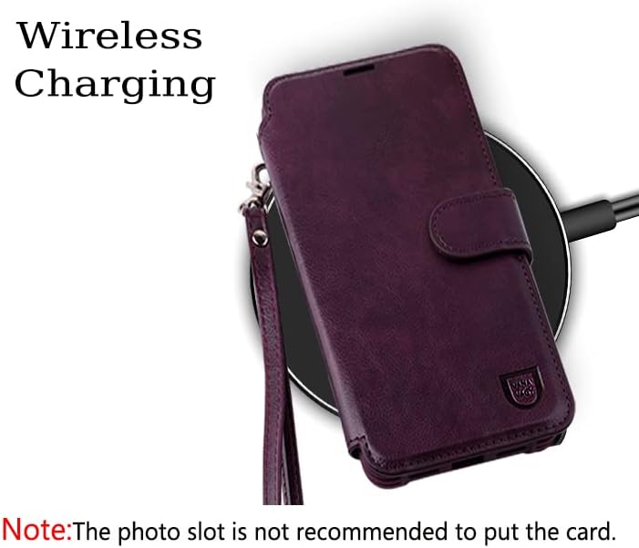 Vanavagy iPhone X/XS/10 Caixa de carteira para mulheres e homens, iPhone X/XS/10 Flip Celular Celular Case suporta carregamento sem fio com suporte de cartão e pulseira, roxo