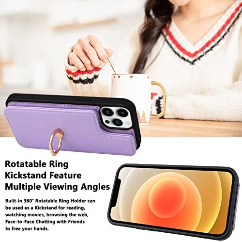 Topperfekt para iPhone 12 e 12 Pro Caixa de carteira com cartão, 360 Rotação Ringue de dedo Kickstand Protetor RFID Bloqueio PU Couro