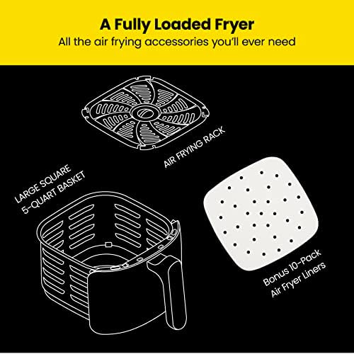 Chefman Turbofry Fryer de ar de 8 litros, temporizador integrado de 60 minutos para cozinhar saudável, cozinhar com 80% menos óleo, controle de temperatura ajustável, cesta e bandeja de lava-louças antiaderentes, preto