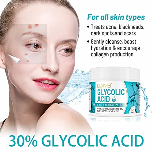 30% de ácido glicólico Paps Salicílico Esfoliando 50 Almofadas - Esfoliação Tom de pele Controle de mancha, reduz linhas finas,