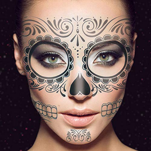 Fomiyes 2pcs Halloween Skeleton Tattoos Day of the Dead Face Tattoos Impermeável Tatuagens Temporárias Tattoos Decalque Corporal Arte
