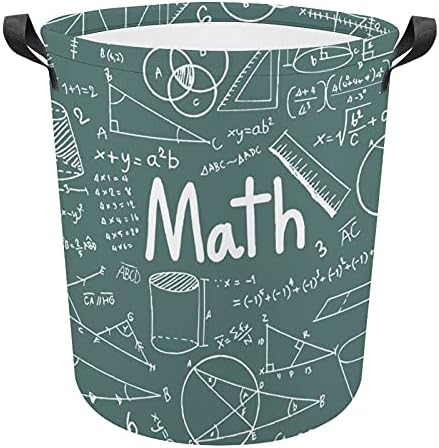 Fórmula Matemática Doodle Laundry Saco com alças cesto de armazenamento à prova d'água redonda dobrável 16,5 x 17,3 polegadas