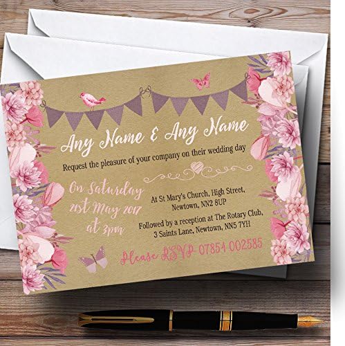 O card zoo lilac e pink Rustic Bunting e Floral Personalized Night Reception convites