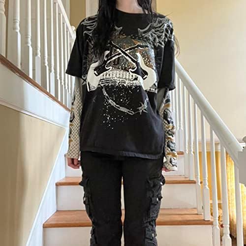 Y2K Fairy Grunge Pullover Sweatshirt Prinha gráfica Tshirts de manga longa Tshirts vintage Round Neck Punk Tee E-Girl Streetwear
