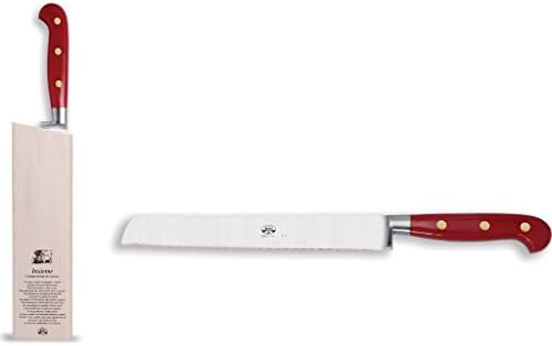 Coltellerie Berti Insieme Bread Knife w/ Bloco de madeira magnetizada | Alça de lucite vermelha