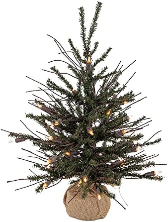 Vickerman 18 Viena Twig Árvore de Natal Artificial, luzes claras e iluminadas, decoração de casa interna sazonal com base decorativa