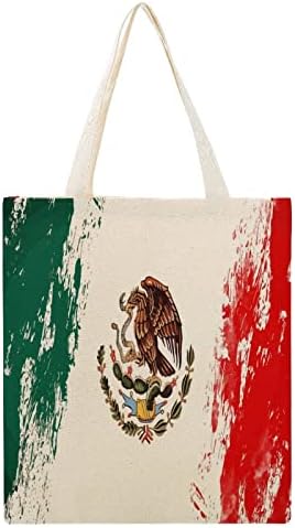 México Bandeira Doodle Canvas Bag reutilizável Bolsa de compras com alças para homens Mulheres 38x41cm
