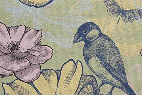 Ambesonne Spring Yoga Mat Toalha, tema da natureza florescente à mão desenhada de borboleta de pássaro pequena e padrão de