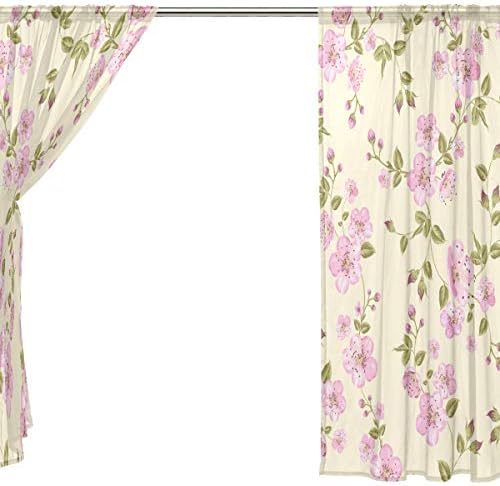 Melhor carpinteiro Cherry Blossom Semi pura cortinas de janela Voile Drapes Painéis Tratamento-55x78in Para quarto quarto quarto quarto de crianças, 2 peças