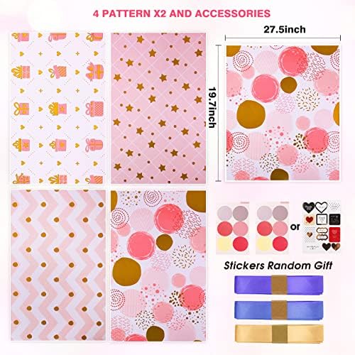 Papel de embrulho de aniversario rosa papel de embrulho para meninas para mulheres macios de papel rosa e adesivo de fita