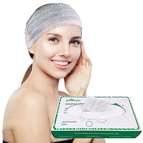 Greenour 100 contagem de bandanas descartáveis ​​para a cabeça do spa facials envoltem a cabeça macia sem tecido,