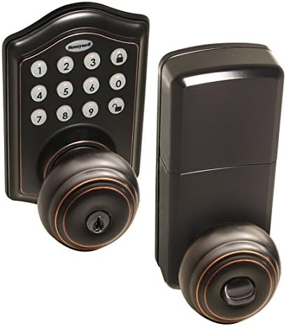 Cofres e fechaduras de portas honeywell - 8732401 bloqueio de porta de entrada eletrônica, bronze esfregado de óleo, 6,5 x 8,8