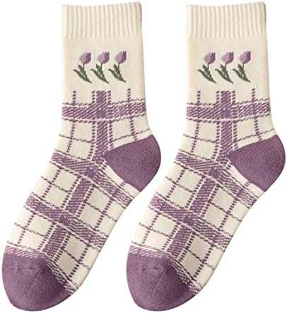 Meias de meias grossas roxas mulheres meias de tubo médio outono e inverno mais velas de veludo de algodão quente