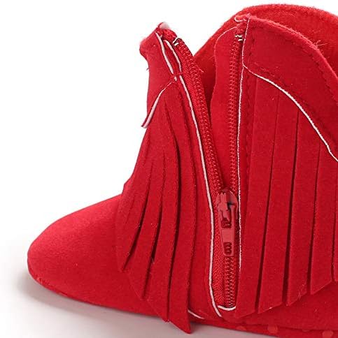 Willfun Baby Girls Boots com borlas de tástels Sapatos macios de sola de solteira zíper