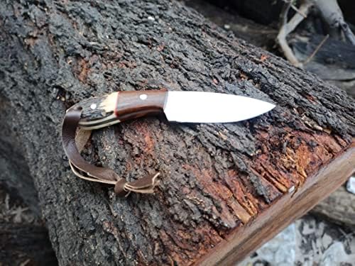 Winwo Faca de aço de alto carbono de alto carbono, faca de caça, faca de caça, com chifres de veado e maçaneta de madeira, faca de sobrevivência de bushcraft, faca de lâmina fixa e faca de acampamento