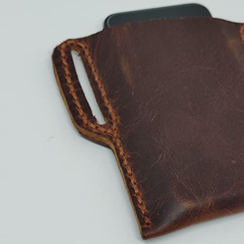 Caixa de coldre de couro colderical para LG K61, capa de telefone de couro genuíno feita à mão, capa de bolsa de couro personalizada com loop de cinto lateral, coldre de couro louco vertical, estojo marrom
