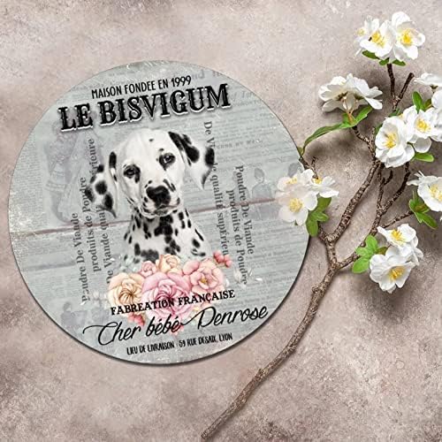 Funnamente redondo de estimação para cães de estimação Metal Metal Nome do cão de estimação personalizado Francês Vintage Wreath Sign