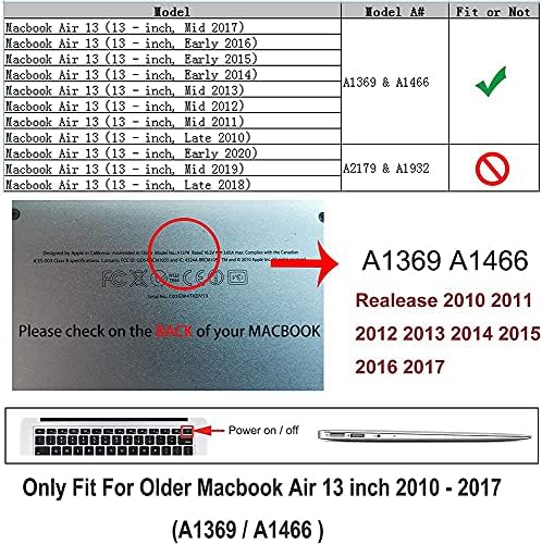 Caixa Ruban para MacBook Air 13 polegadas A1466/A1369, 3 em 1 Snap slim Snap na tampa de proteção de concha dura com tampa