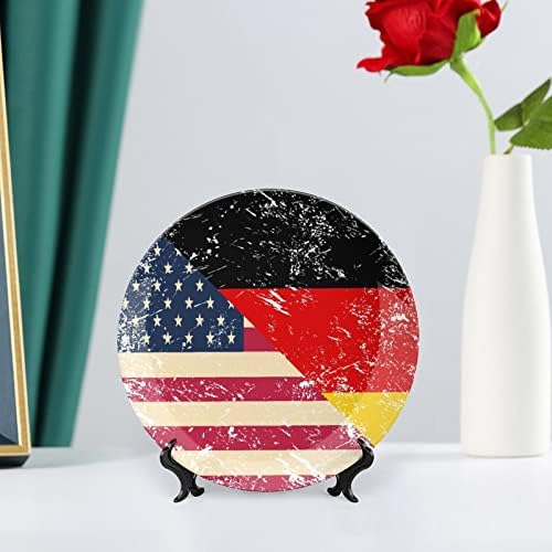 American e Alemanha bandeira retrô Decorativa Placa de cerâmica redonda Placa China com exibição Stand for Party Wedding Decor