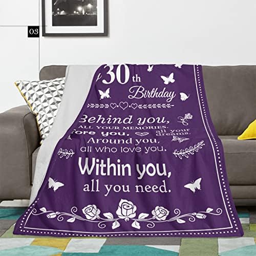 Quwogy Presentes de aniversário de 30 anos para mulheres/homens cobertores 60 x50, feliz 30º aniversário decorações