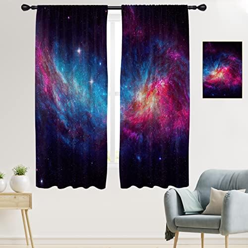 EGLGCC Galaxy Starry Night Curtains Room Colorido meninos coloridos Space Space Star Universo Fantasia Nebula 42W x 63l polegadas Curta