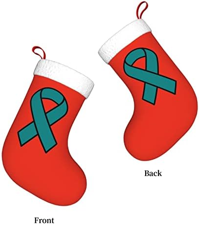 Waymay Teal Ovarian Cancer Ribbon Christmas Stage 18 polegadas de Natal de Holding Sock Classic Holiday Decoration meias
