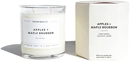 Calyan Wax Co, maçãs e vela perfumada de bourbon de bordo, 3,5 x 3 polegadas, 8,8 oz, vela de cera de soja com óleo livre de phtalato, jarra de vidro Duas vela de pavio