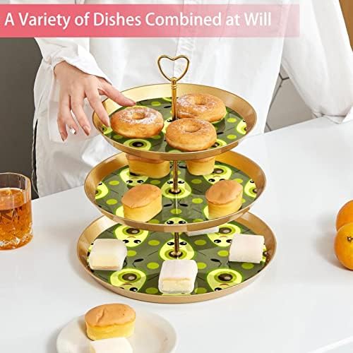 3 Placa de fruta de cupcakes de 3 camadas de sobremesa Plástico para servir suporte de exibição para casamento de aniversário Decorações de chá de chá de chá de bebê redondo, padrão de abacate