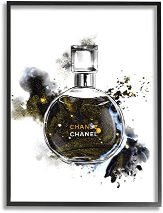 Stuell Industries Glam Cosmetic Gold Aquarefolor Garrafa de Perfume, projetada por Ziwei Li Black Framed Wall Art,