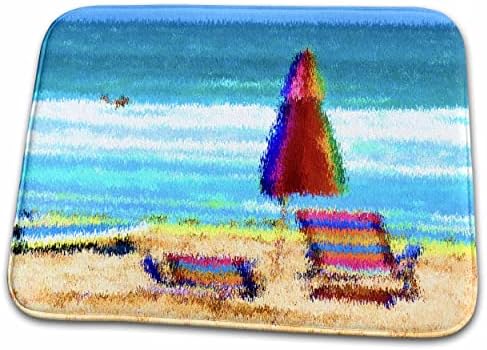 3drose Beach Scene Painterly Chairs Surfboards guarda -chuvas ... - Tapetes de tapete de banheiro do banheiro