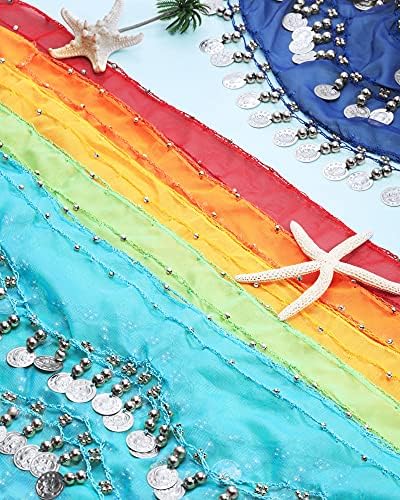 Zhanmai 12 peças dança de barriga lenço de quadril para dançarina de ventas 12 cores da corda da corda de lenço de cachecol