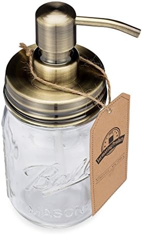 Dispensador de sabão de jarra de jarra de jarmazing - com bronze - com jarra de pedreiro de 16 onças - feita de aço inoxidável