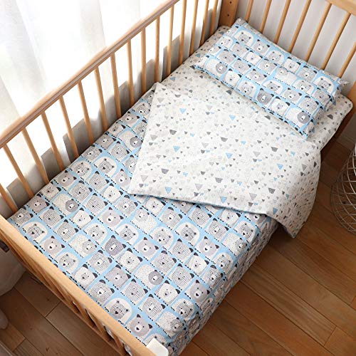 EMENPY Berço de algodão Conjunto para meninas infantis, 3 PCs Linho de cama de padrão de bebê inclui capa de