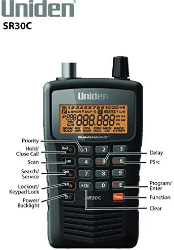 UNIDEN SR30C BARCAT, Scanner de mão compacto de 500 canais, tecnologia de captura de RF fechada, pesquisa turbo, programação