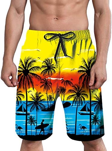 ALISISTISTER Mens 3D NATA Turncos de natação rápida Summer Shorts Surf Beach Shorts Cintura elástica com cordão de bolso