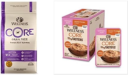 Wellness Core Kitten Dry Dry + alimento úmido Pacote: alimentos secos de gatinho sem grãos, bolsa de 2 libras + núcleo