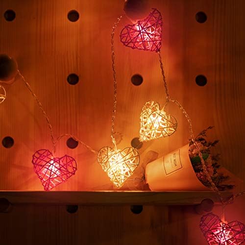 Luzes de corda do coração dos namorados, luz de corda em forma de coração vintage, 6,5 pés 12 LEDs Bateria de fada operada