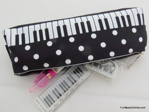 Caixa de lápis de design de piano de teclado em preto e branco