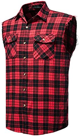 Maiyifu-Gj Men sem mangas camisa xadrez casual Down Down Cowboy Vest Flannel Hip Hop Cotton Tee Camiseta