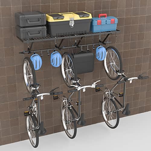 As prateleiras da parede da garagem incluem ganchos de bicicleta, o sistema de organização de garagem de prateleira de parede 32 ”x